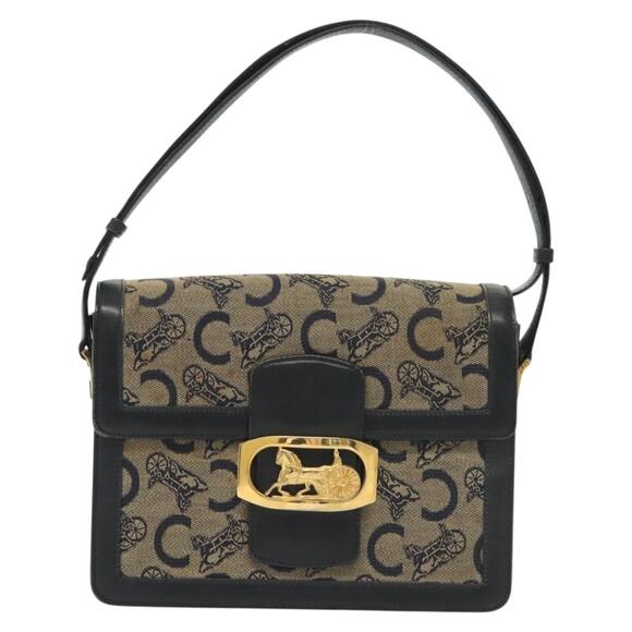 CELINE C Sulky Shoulder Bag Canvas Navy Gold - Picture 2 of 12